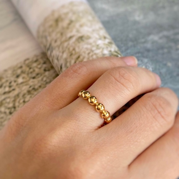 Adjustable Bead Ring 18k Gold Plated Luxury Jewelry - Picture 3 of 13
